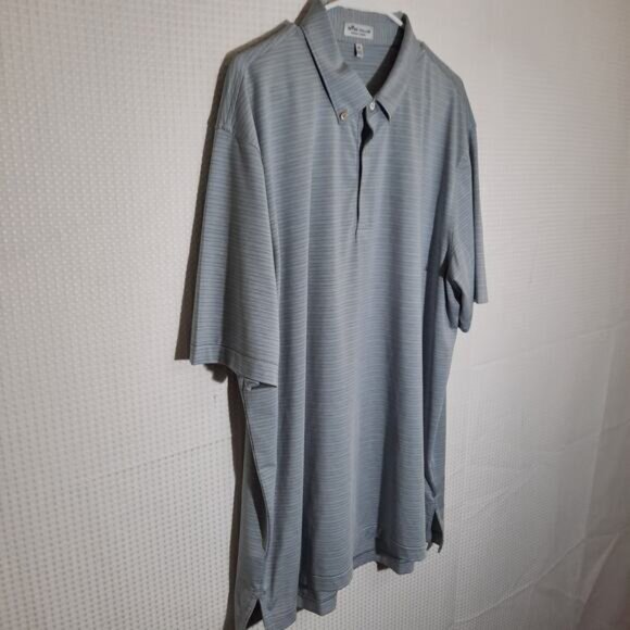 Peter Millar XL Polo Mens Gray Blue Stripe Summer Comfort Golf Shirt Stretch - Picture 2 of 6